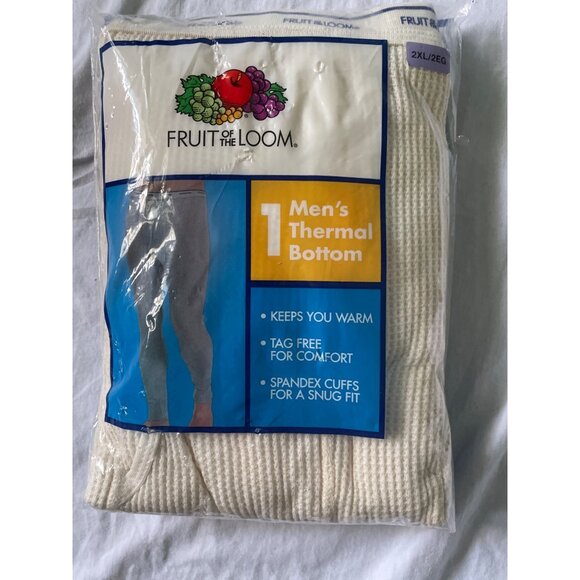 Fruit Of The Loom Mens Thermal Bottom 2XL/2EG Natural Color Cotton/Polyester Ble - Picture 1 of 10